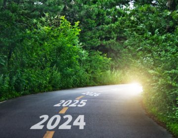 Summer asphalt curvy road with new year numbers 2024,2025 and 2026